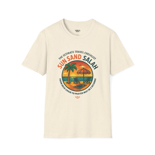 Unisex T-Shirt – Sun. Sand. Salah. Ultimate Travel Checklist