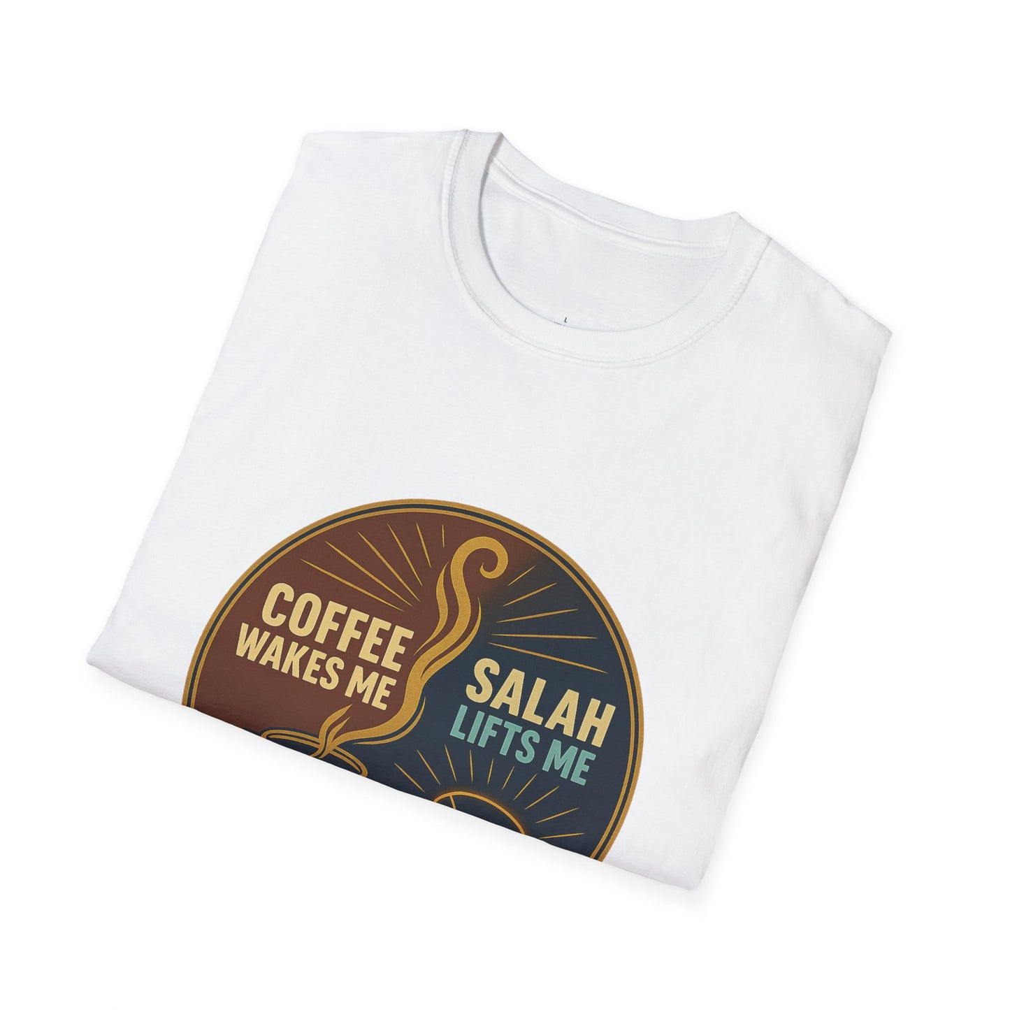 Unisex T-Shirt – Coffee Wakes Me. Salah Lifts Me. Double Shot Motivation.